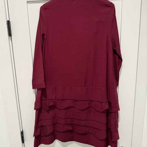 NWT COS Burgundy Long Sleeve Tiered Ruffle Dress sz 4 - Picture 3 of 4